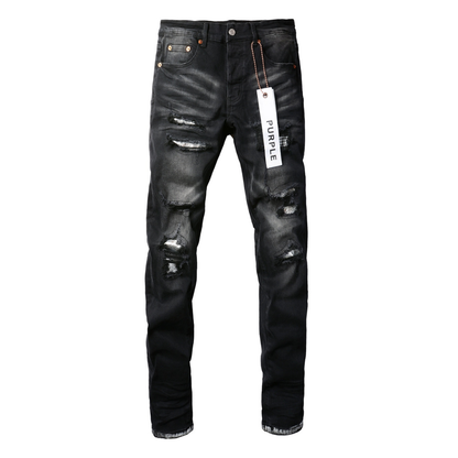 Purple Monogram Patch Ripped Jeans