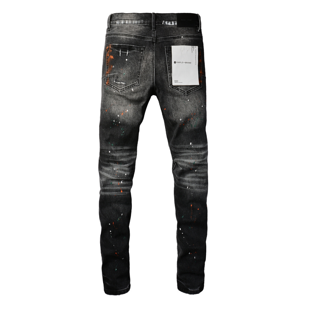 Purple Distressed Paint Jeans
